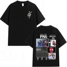 Vintage Unisex PNL Le Monde Chico Shirt, French Rapper Print, Hip-Hop Short Sleeve Streetwear Summer Tops - 黑色 - 查看 1