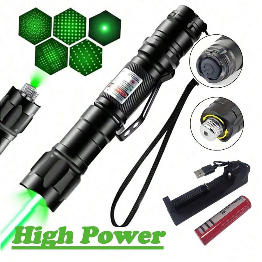 10000mW USB Rechargeable Green Laser Pointer, High Power Handheld Laser Pen With Starry Cap And Adjustable Focus, For Pets, Camping Outdoor