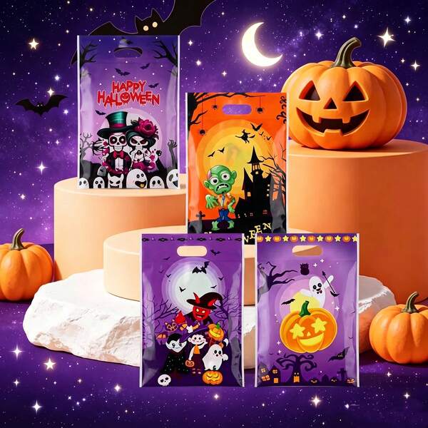 12/20/40pcs Halloween Gift Bags, Pumpkin, Ghost And Skull Prints, Suitable For Halloween Party Supplies, Halloween Party Decorations And Birthday Party Gift Bags
