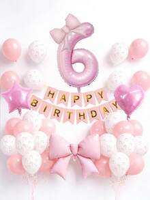 34 Stücke Rosa Geburtstags Party Dekorationen, einschließlich 40 Zoll 0-9 Zahlen Folienballons, große Schleifenballons, 18 Zoll Herz & Stern Ballons, Happy Birthday Banner, Schleifendruck Latexballons, geeignet für Geburtstagsfeier, Babyparty, Themenparty Dekoration - Pink - Übersicht 5