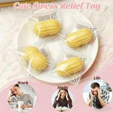 1/2pcs Squeezable Peanut Toy, Bright Yellow Silicone Realistic Nut Stress Ball, Portable Anxiety Relief Squeeze Toy, Creative Holiday And Birthday Gift For Adults - Multicolor - View 4