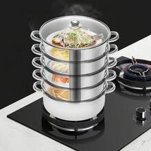 Vaporera de acero inoxidable de 5 niveles, olla vaporera de gran capacidad de 26 cm, vaporera multifuncional con tapa de vidrio, olla de cocina apilable DIY para la cocina. - Ver 9