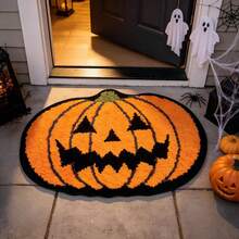1pc Halloween Pumpkin Welcome Mat, Classic Jack-O'-Lantern Design With Festive Atmosphere, Bring Playful Pumpkin Into Your Home, Step Into Holiday Joy! 3D Shaped Pumpkin Design, Classic Ghost Face Print, Orange And Black Contrast Retro Eye-Catching. Door Mat, Small Rug, Welcome Mat, Floor Mat, Outdoor Door Mat, Kitchen Rug, Home Decor, Front Door Mat, Area Rug, Outdoor Mat, Home Decor, Area Rug, Garden Rug, Washable Rug - Multicolor - View 5