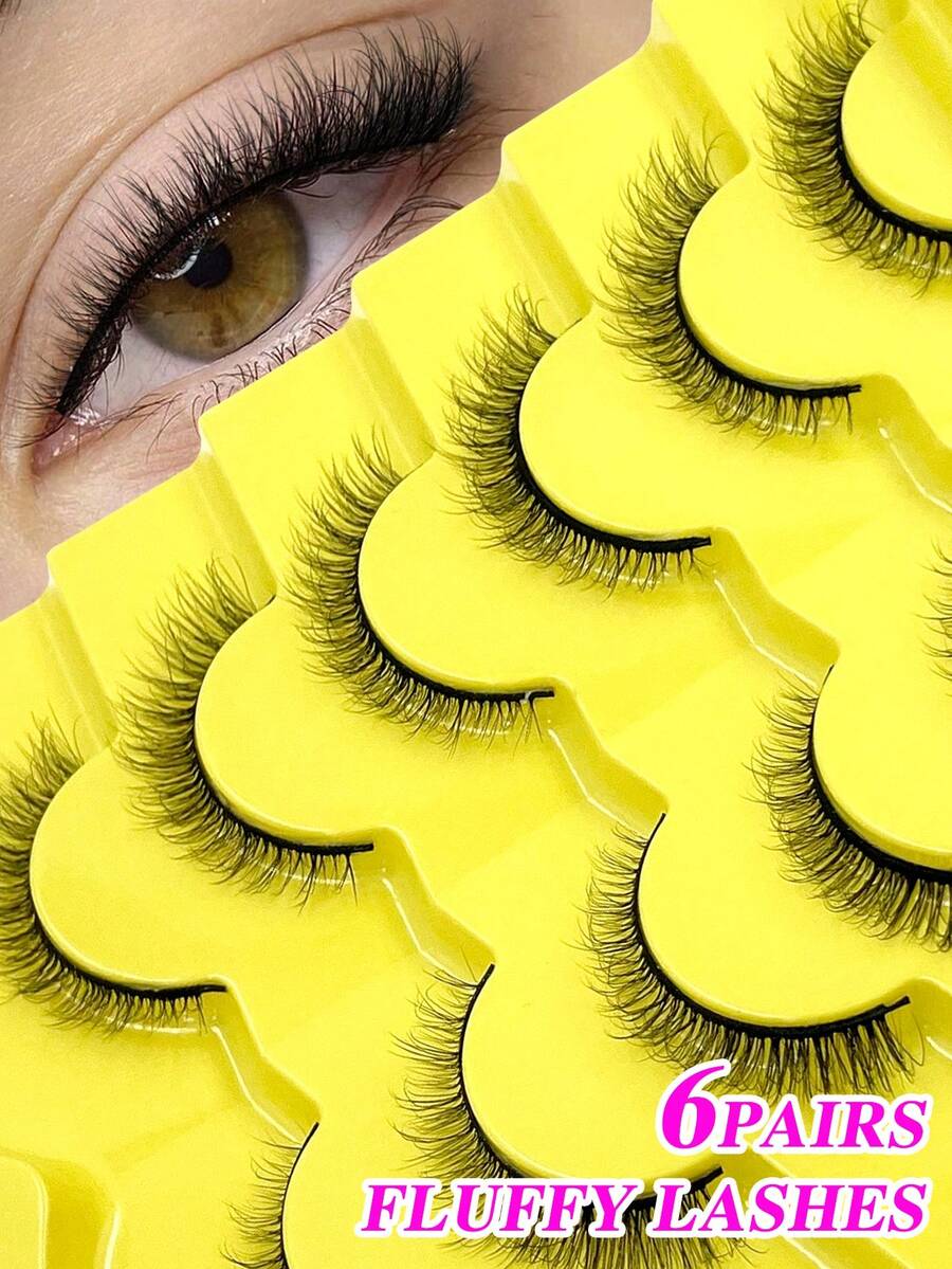 ENCHUW 6 Pares de Cílios Postiços de Tira Completa Volumosos, Fofos, com Aparência Natural e Macios para Uso Diário, Cílios de Tira, Cílios, Cílios Postiços - Preto - Visão 1