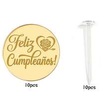 10入/5入 西班牙金鏡面紙杯蛋糕裝飾插牌，壓克力材質，生日派對裝飾 - 多色 - 查看 14