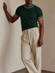 Men's Crew Neck Short-Sleeved Knit Sweater - Green - View 1