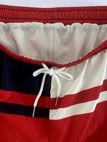 Men's Color-Block Swim Trunks (Red, White, And Navy Stripes; With Built-In Brief Liner) - Multicolor - View 11