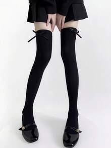 STAR RIVER 1 Pair Bow Lace Tie Over-Knee High Socks, Women's JK Sweet Lolita Lace-Up Long Tube Socks, Simple Versatile Y2K , Back To School - Multicolor - View 4