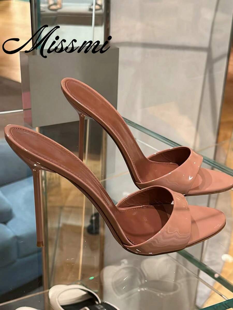 Nude Color High Heel Sandals For Women, Elegant Pointed Toe Strappy Stilettos For Summer, Sexy Open Toe Slide Sandals [This Style Runs Small, Please Refer To The Size Chart When Ordering]