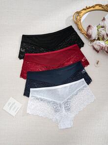 4pcs/Pack Women's Sexy Lace Patchwork Comfortable Boxer Briefs - Multicolor - View 2