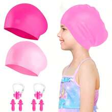 Gorro de natación (2 piezas), Gorro de natación unisex para cabello largo--Gorro de natación de silicona, Adecuado para cabello largo, Adecuado para niños y adolescentes de 5-15 años, Gorro de natación impermeable y duradero, Gorro de baño impermeable con protección para los oídos, Mantiene el cabello seco - Multicolor - Ver 20