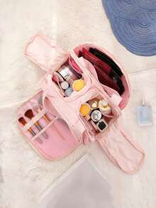 Women's Fashion Minimalist Portable Toiletry Bag, Large Capacity Multi-Compartment Dual Opening Makeup Organizer Bag, Travel Cosmetic Storage Handbag, Suitable For Vacation And Business Trips - Multicolor - View 1