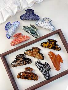 Wave Scalloped Hair Claw Clips For Women, Large Marble Tortoise Shell Print Acrylic Hair Jaw Clips, Cute Butterfly Shape Non Slip Strong Hold Hair Bar - Multicolor - View 4