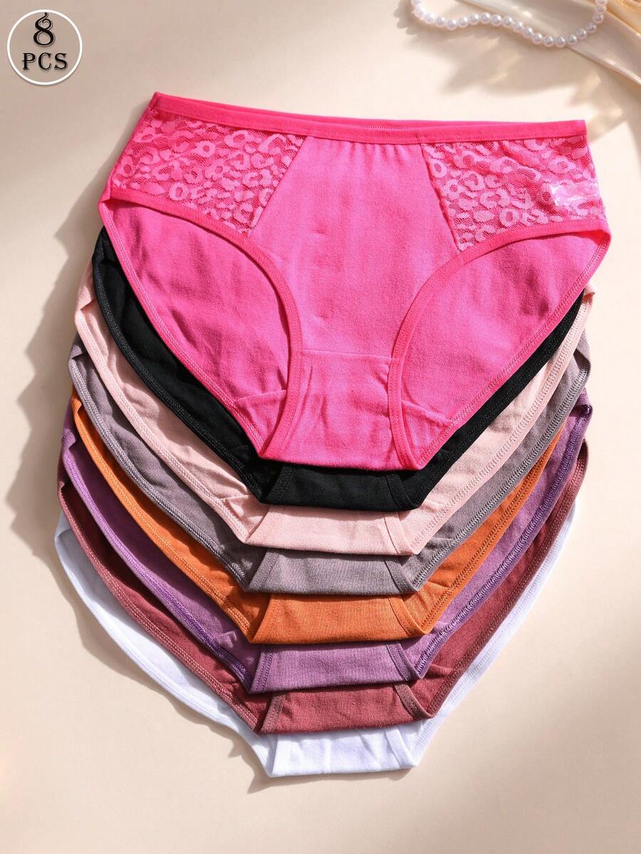 8 pièces/paquet Culottes en dentelle sexy pour femmes, culottes basses sans couture en coton, douces, respirantes et confortables, convenant pour le yoga, les sports et le port quotidien