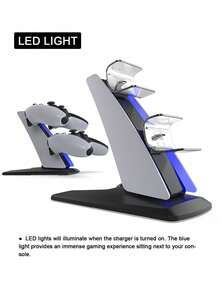 Dual Charging Station Compatible With PS5 Game Controllers, With Protection Chip And LED Indicator, Airplane-Shaped Dual Base Charger, Can Charge Two Controllers Simultaneously. 5 Controller Charging Dock, Supports Dual Type-C Fast Charging And LED Indicator, Suitable For PlayStation 5/ DualSense Controllers. - Black and White - View 11