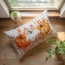 MEMNUN 1pc Grey & White Plaid Watercolor White Dot Orange Pumpkin Cream Pumpkin Pillowcase 30*50cm/40*60cm Made Of Polyester Material Autumn Leaf Vine American Farm Harvest Illustration Sofa Cushion Cover Single-Sided Print Hidden Zipper Polyester Decorative Pillowcase Without Pillow Insert Living Room, Sofa, Bedroom, Car Home Autumn Decoration - Multicolor - View 6