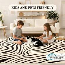Karpet Area 5x7 Kaki, Karpet Abstrak yang Dapat Dicuci, Karpet Hitam Putih Modern untuk Kamar Tidur, Ruang Tamu, Ruang Makan, Kantor, Ruang Bermain, Dekorasi Rumah, Karpet Zebra Tipis Anti Selip dan Tidak Mudah Rontok - Putih - View 5