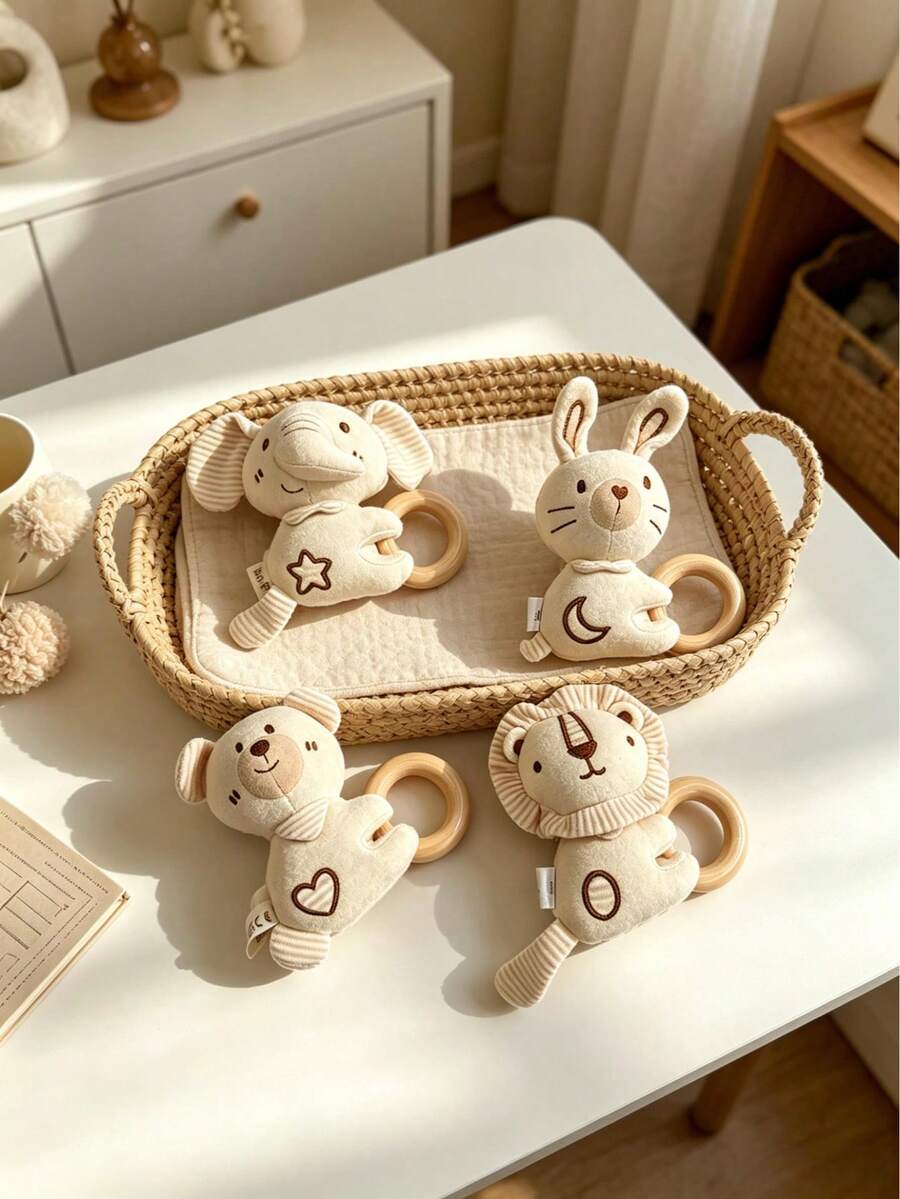 1pc Unisex Animal Hand Bell, Built-In Bell, Baby Grasping Training Toy, Suitable As Newborn Gift