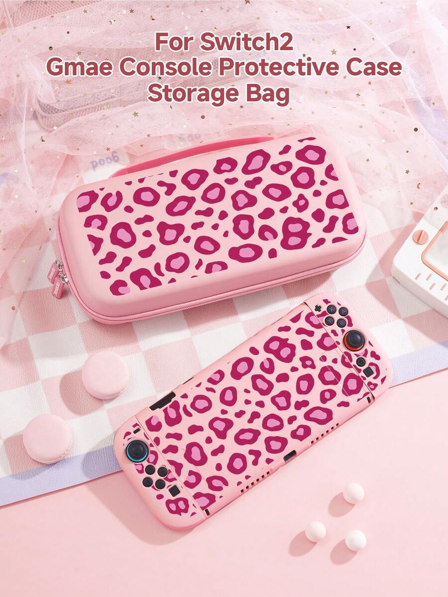 1pc Simple Pink Purple Leopard Print Switch2 (2025)/Switch NS/Switch OLED Compatible Game Console Accessory Set, Game Console Protective Case/Controller Shell/Storage Bag, TPU Soft Shell, Beautiful & Practical, Portable Stand, Portable Travel, Anti-Drop Anti-Scratch, Anti-Fouling, Fashionable Romantic Gift - Multicolor - View 1