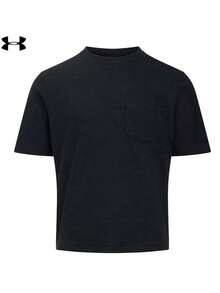 Under Armour 男士華夫格柔軟垂感肌理圓領口袋短袖T卹 - 黑色 - 查看 1