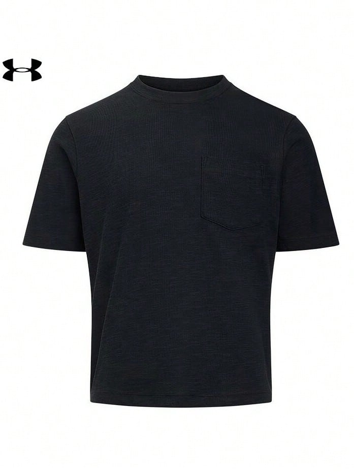 Under Armour 男士華夫格柔軟垂感肌理圓領口袋短袖T卹 - 黑色 - 查看 1