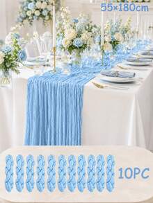 2/10 pièces Ensemble de chemins de table en gaze de fromage, chemins de table en gaze bohème transparente et froissée pour mariage, douche nuptiale, douche de bébé, fête d'anniversaire, décoration de centre de table de salle à manger, décoration rustique de ferme - bleu clair - Voir 15