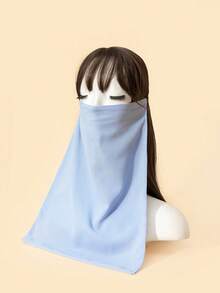 1件女款純色雪紡柔軟中東面紗，阿拉伯保守款彈性帶面罩，適合日常使用 - 淺藍色 - 查看 2