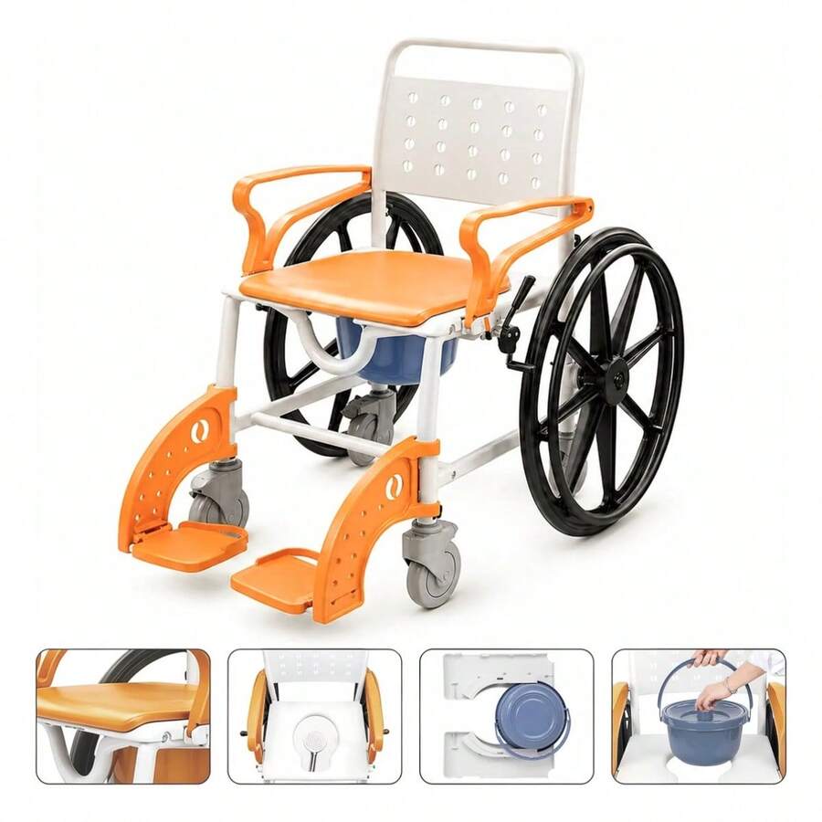 Silla De Ruedas 4 En 1 Para Multifuncional Con Freno De Mano - Naranja - Ver 1