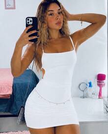 Spaghetti Strap Dress, Open Back, Bodycon, Fitted, Tie Neckline, Open Back - White - View 2