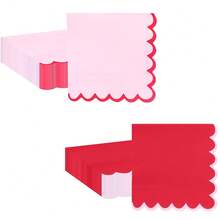 20/40/80pcs Wavy Edge Cocktail Napkins, Red & Pink Contrast Border Decorative Dinner Napkins, 6.5 Inch Large Capacity, Suitable For Wedding, Bridal Shower, Valentine's Day, Birthday Party Table Decor, Unisex - Pink - View 1