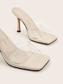Beige Patchwork Transparent Panel Stiletto Heel Daily, Banquet, Party, Versatile Fashion Women's High Heel Sandals - Beige - View 4