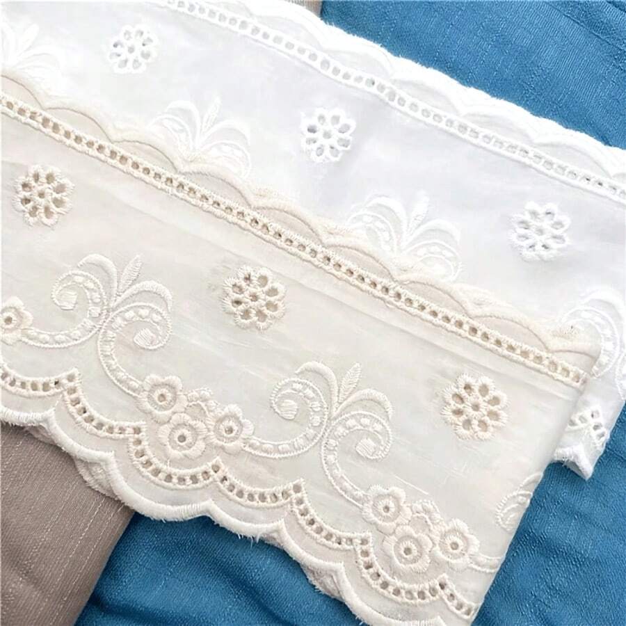 1/5碼 11cm寬 縫製布料蕾絲 刺繡服飾配件 鎖邊蕾絲 DIY窗簾 衣物縫製裝飾 家居裝飾 婚紗裝飾 初學者DIY衣物與縫製 - 多色E - 查看 1