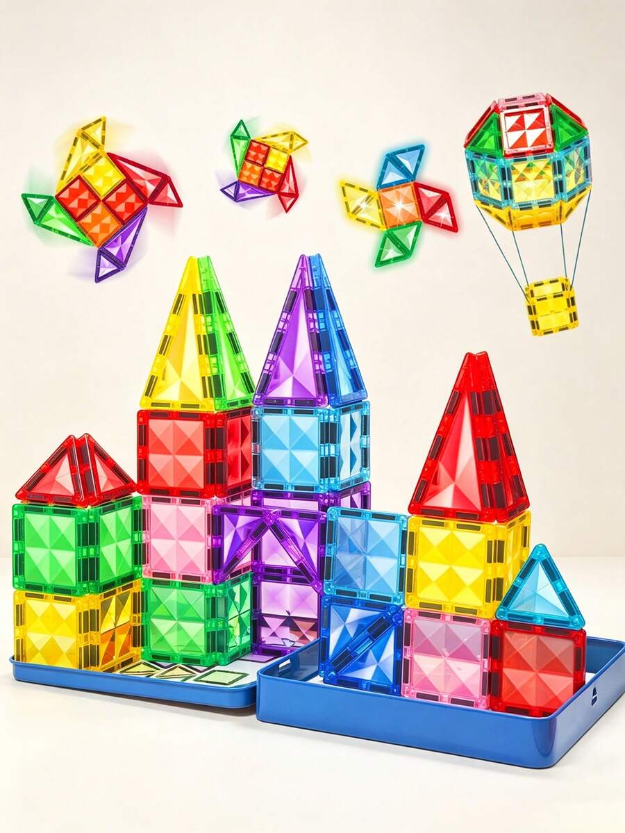 3+ Years Old Children 48/68/98pcs Colorful Magnetic Building Blocks Toy, Creative Educational Magnetic Assembly Toy Set, Boys & Girls Gift Random Color - Multicolor - View 1