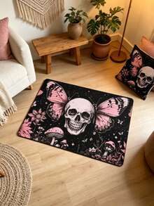 1pc Butterfly Skull Pattern Floor Mat, Kitchen Rug, Kitchen Mat, Kitchen Carpet, Door Mat, Small Rug, Carpet, Runner Rug, Floor Mat, Home Decor, Area Rug, Outdoor Mat, Home Decor, Area Carpet, Bedroom Rug, Washable Carpet - Multicolor - View 5