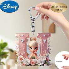 Llavero de bordado de letra de hada de flores Disney 2D plano, 26 patrones de dibujos animados florales 'A-Z', colgante de acrílico con cadena, adecuado para bolsos, llaves y llaves de coche, regalo de accesorios de viaje, diseño de llavero floral lindo, superficie lisa, llavero, llavero decorativo, llavero de dibujos animados, regalo de Navidad, regalo para fans, regalo de vacaciones, decoración del hogar - Multicolor - Ver 22