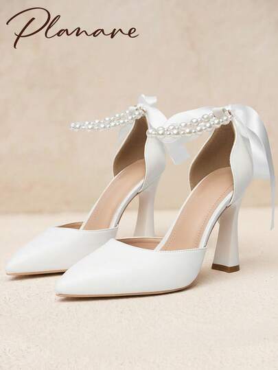 Women's Popular Elegant Solid White Pointed Toe Side Hollow French Style Pearl Buckle High Heel Shoes, Suitable For Commuting, Elegant, Banquet, Versatile Hollow High Heel Sandals, Versatile Street Dress Lady Outfit, Elegant Women's High Heels, Women's White High Heels, Comfortable Women's Shoes, Women's Formal Shoes, White High Heels, Women's High Heels, Elegant Women's Shoes