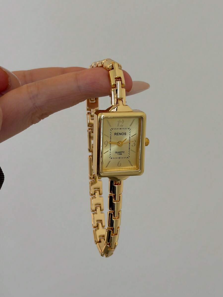 This Fashionable Women's Rectangular Dial Wristwatch, Designed With Exquisite Elegance, Perfect For Commuting - Gold - View 1