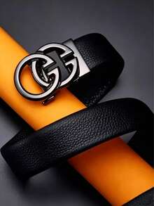 1pc Men's Luxury Automatic Buckle Lychee Texture Design Leather Belt, Fashion Business Casual Waist Belt, Jeans Outfit, Adjustable Men's Formal Gift | Premium Crocodile Embossed Leather Belt, Automatic Buckle, Fashionable Durable, Comfortable Daily Commute Work Party Belt | Automatic Buckle, Adjustable, Business Casual, Men's Gift - Multicolor - View 4