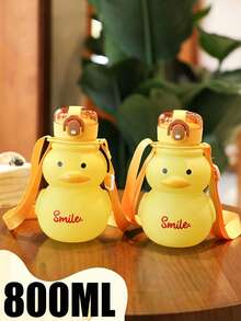 Cute Yellow Duck Water Cup, Summer Highly Attractive Creative Large Capacity Pop-Up Water Bottle With Straw, Plastic Big Belly Cup - Multicolor - View 5