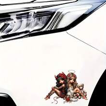 "Devil & Angel" Vinyl Stickers - Gothic Fantasy Stickers With Red Roses And Horns, Suitable For Cars, Laptops, Phones, Motorcycles, Windows, Walls - Self-Adhesive Gothic Decor, Perfect For Halloween, Gothic Decoration And Dark Aesthetic Lovers, Gothic Accessories - Multicolor - View 4