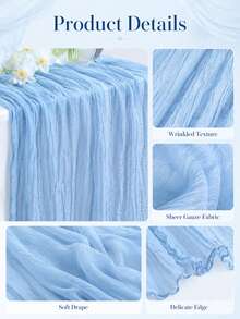 2/10 pièces Ensemble de chemins de table en gaze de fromage, chemins de table en gaze bohème transparente et froissée pour mariage, douche nuptiale, douche de bébé, fête d'anniversaire, décoration de centre de table de salle à manger, décoration rustique de ferme - bleu clair - Voir 7