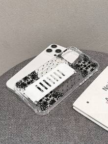 Funda de teléfono de TPU transparente y suave con protección anticaída en las cuatro esquinas, correa de muñeca hueca de silicona incorporada, patrón de lunares de encaje negro impreso con UV, compatible con iPhone 7/8/7PLUS/8PLUS/X/XS/XR/XSMAX/11/11PRO/11PROMAX/12/12PRO/12PROMAX/12MINI/13/13PRO/13PROMAX/13MINI/14/14PRO/14PROMAX/14PLUS/15/15PRO/15PROMAX/15PLUS/16PROMAX/17PROMAX - Multicolor - Ver 3