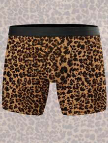 1pc Men's Leopard Print Boxer Briefs, Brown Classic Leopard Pattern, Full Coverage Animal Print, Comfortable Fashionable Daily Wear Underwear - Black - View 4