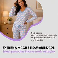 Pijama Livia Feminino Suede Elegante Macio Confortável Luxuoso Manga Longa Inverno Moda Feminina - Sortida - Visão 4