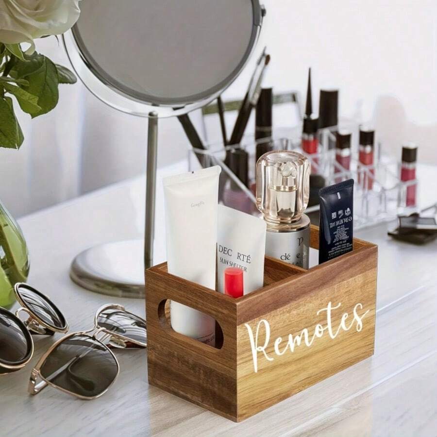 Wooden Remote Control Holder, Desktop TV Remote Storage Box, Multi-Functional Storage Organizer, Box-Style, Cabinet-Style, Shelf-Style Outdoor Storage Supplies - Multicolor - View 1