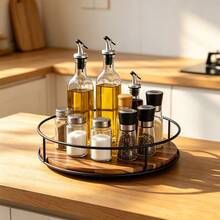 1pc Wooden 360° Rotating Storage Turntable, Suitable For Kitchen, Bathroom And Dining Room Organization, Ideal Housewarming Gift For Parties And Family Gatherings - Brown - View 4