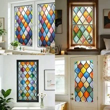 1pc Diamond Water Drop Painted Glass Static Window Film, Colorful Mosaic Frosted Privacy Window Sticker, Suitable For Bathroom, Balcony, Home Window Decoration Gift - Frosted Stickers - View 4