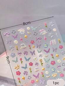 1pc Macaron Embroidery Style Decorative Sticker, Waterproof Self-Adhesive No Residue, Digital Shell Portable Item Gentle Style Personalized Modification Decor Sticker, Butterfly Flower Star Moon Bow Combination, Camera Earphone Case Water Cup Luggage Beautification Decorative Sticker - Butterfly Garden - View 5