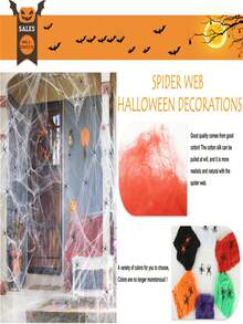 1pc, 20/40/60/100g Spider Web Halloween Decoration, Comes With Realistic Spider, Super Elastic Spider Web, Suitable For Halloween Indoor And Outdoor Party Supplies - A-Black - View 4