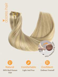 DOORES Seamless PU Clip-In Hair Extensions 7pcs 110g Light Blonde Highlights 100% Human Hair Invisible Comfortable Natural Blend Easy To Wear - S16/22A - View 8
